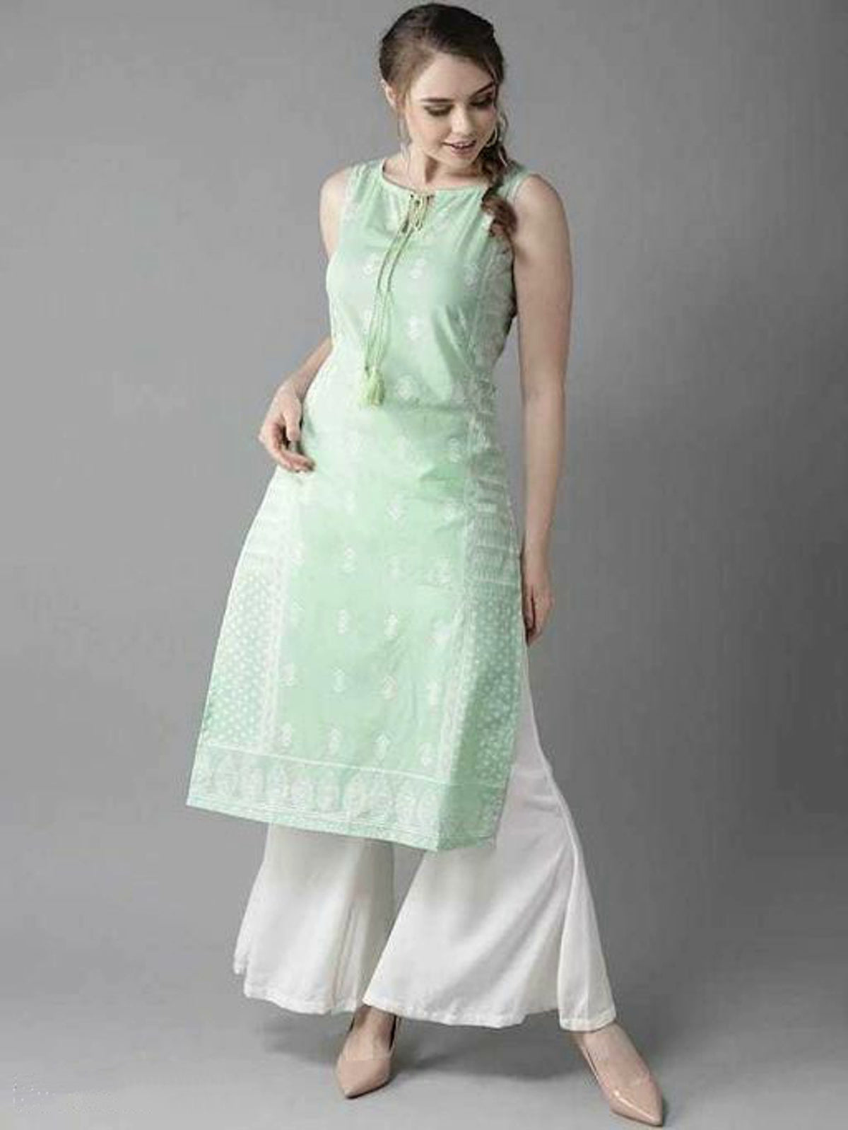 Women's Pretty Pista Coloured Cotton Kurta