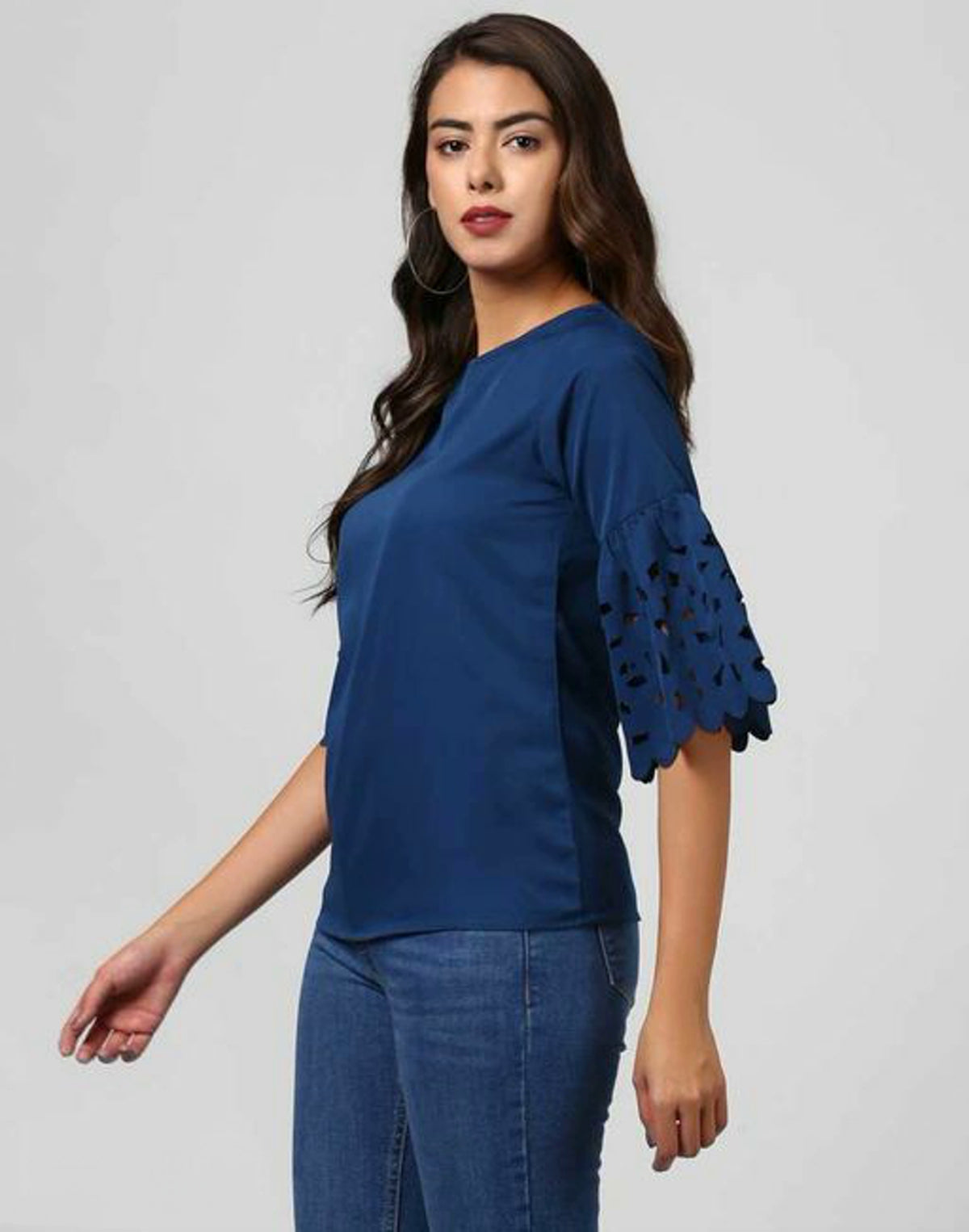 Women's Poly Crepe Navy Blue Soild Top