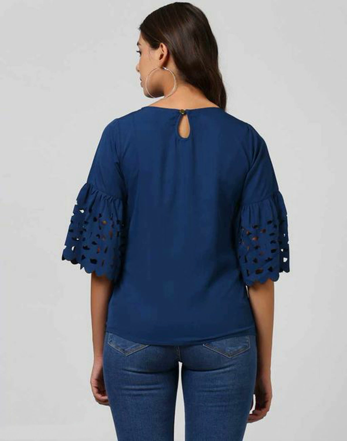 Women's Poly Crepe Navy Blue Soild Top