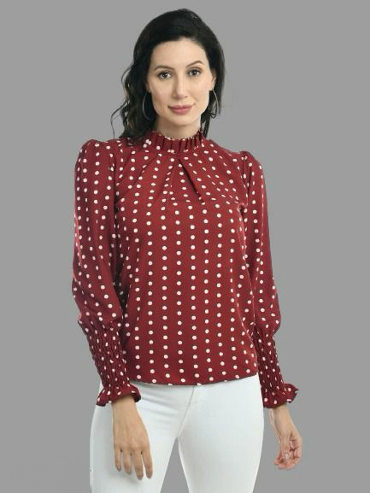 Women's Formal Polka Dot Maroon Top