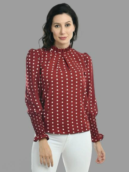 Women's Formal Polka Dot Maroon Top