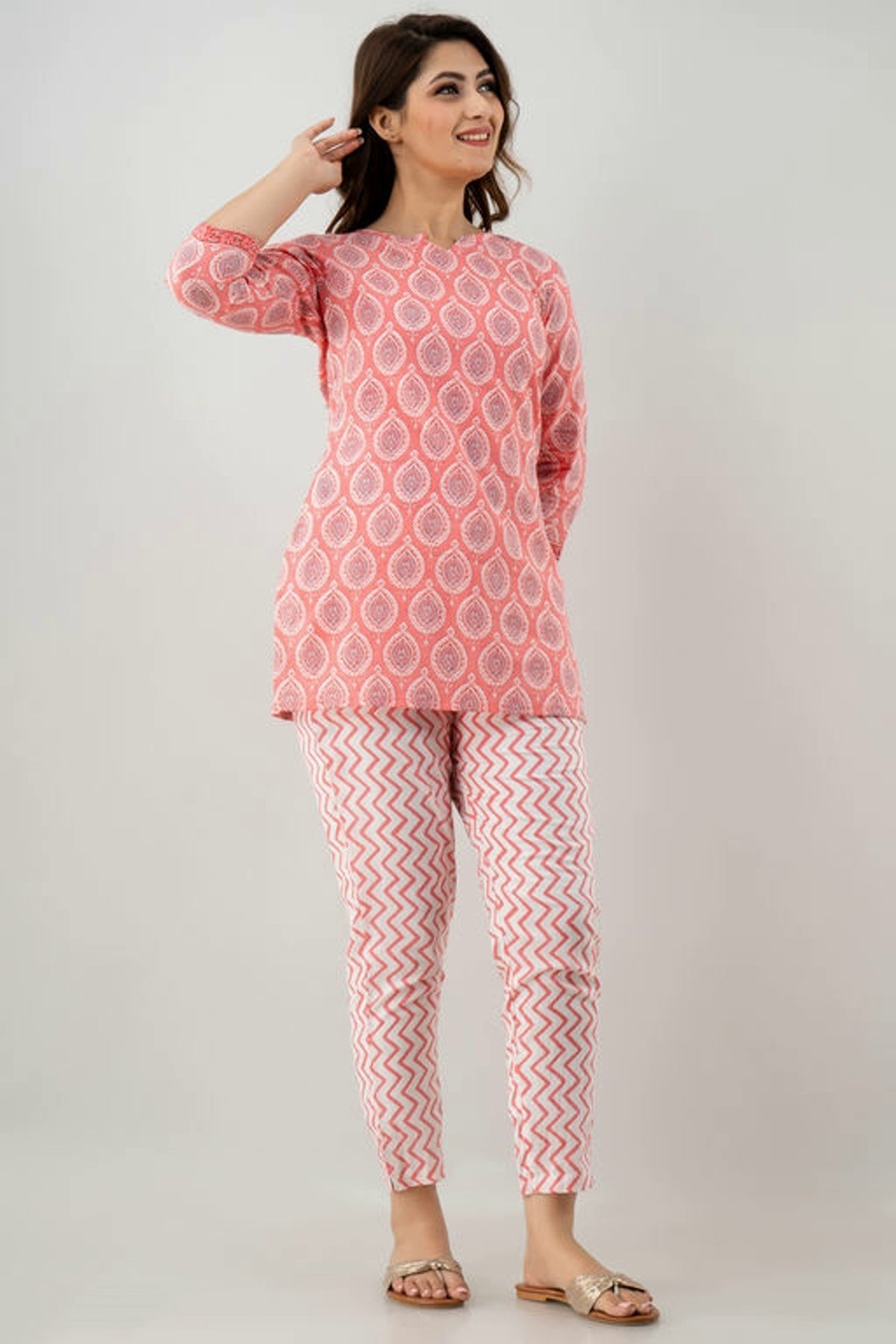 Women's Orange Printed Cotton Lounge Wear