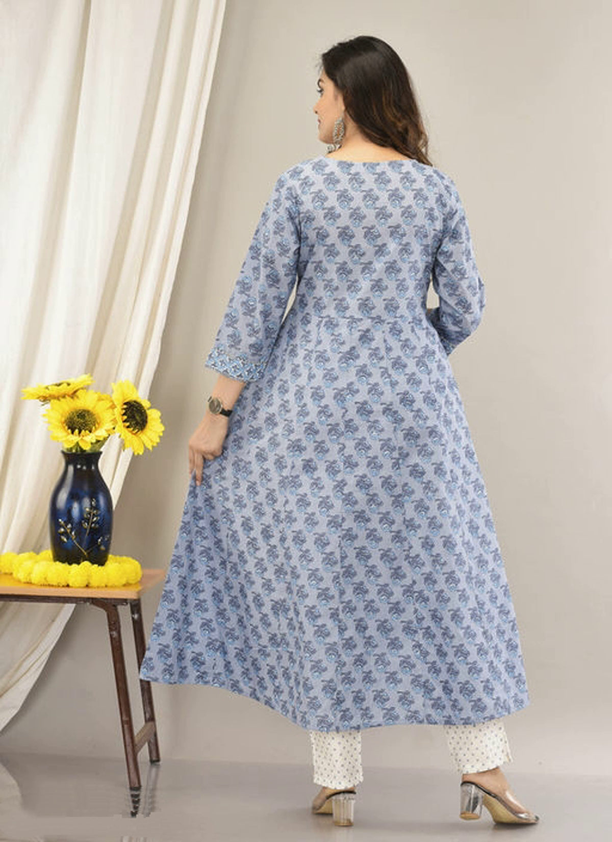 Women's Cotton Printed ALine Kurta Set with Dupatta