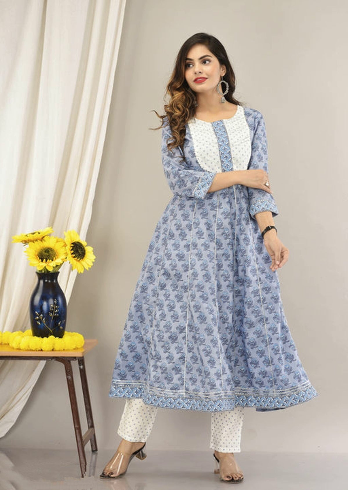 Women's Cotton Printed ALine Kurta Set with Dupatta