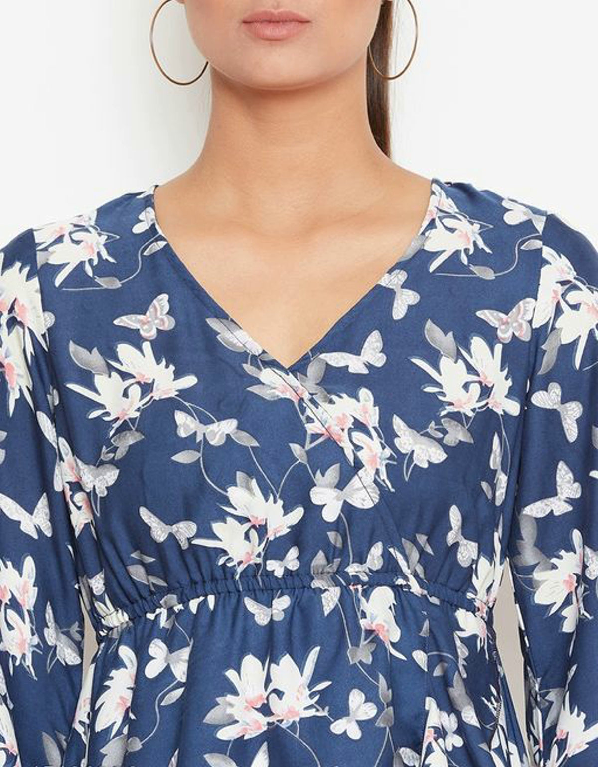 Women Blue Floral Printed High Low Dress