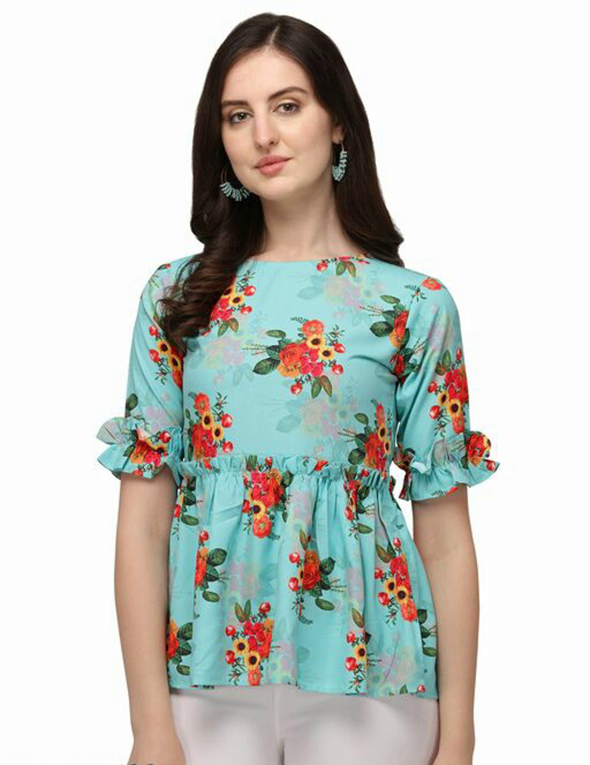 Women's Pretty Aqua Floral Top