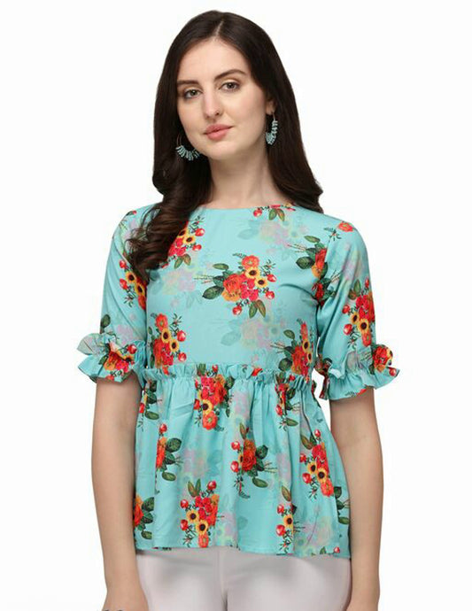Women's Pretty Aqua Floral Top