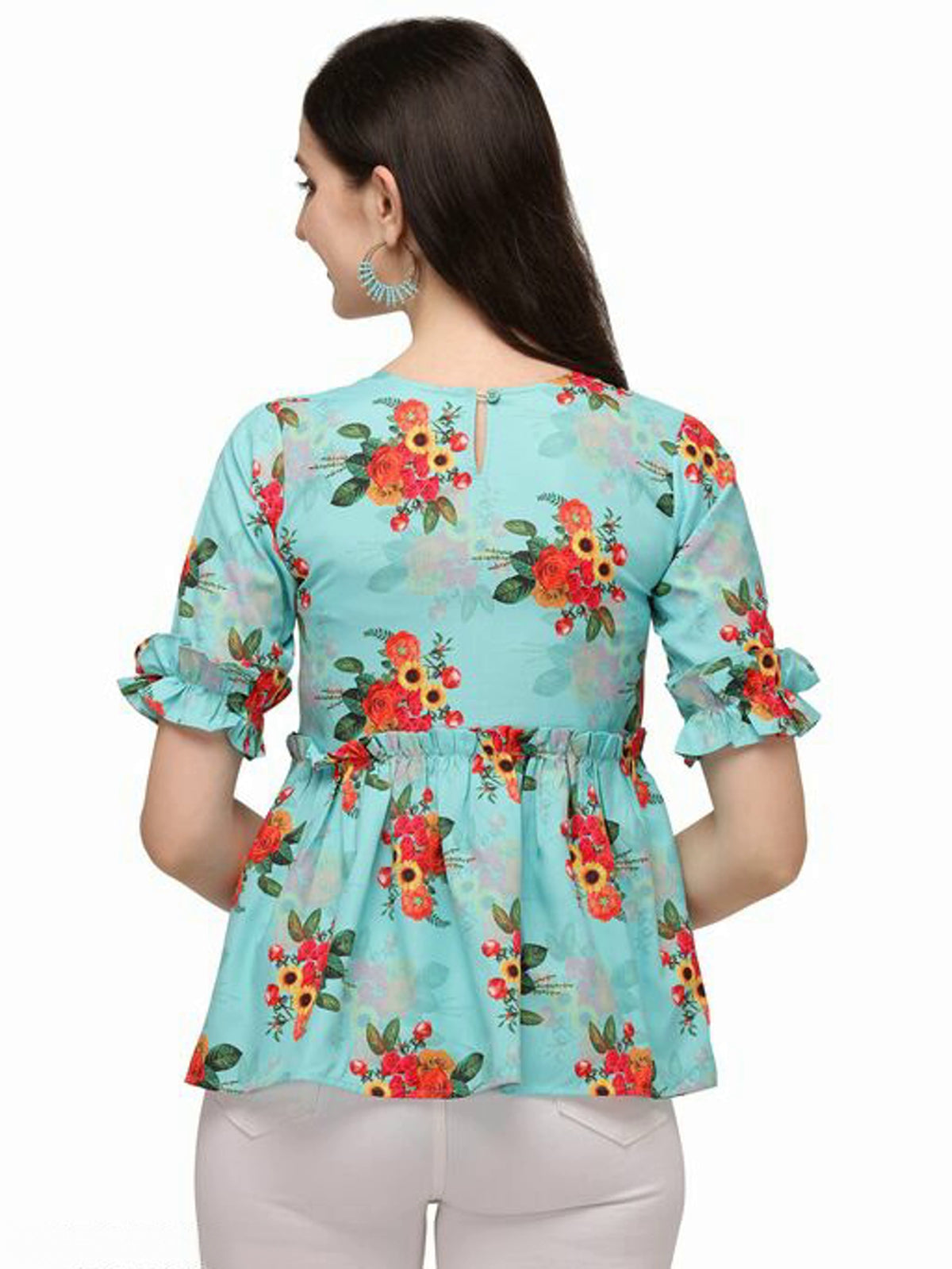 Women's Pretty Aqua Floral Top