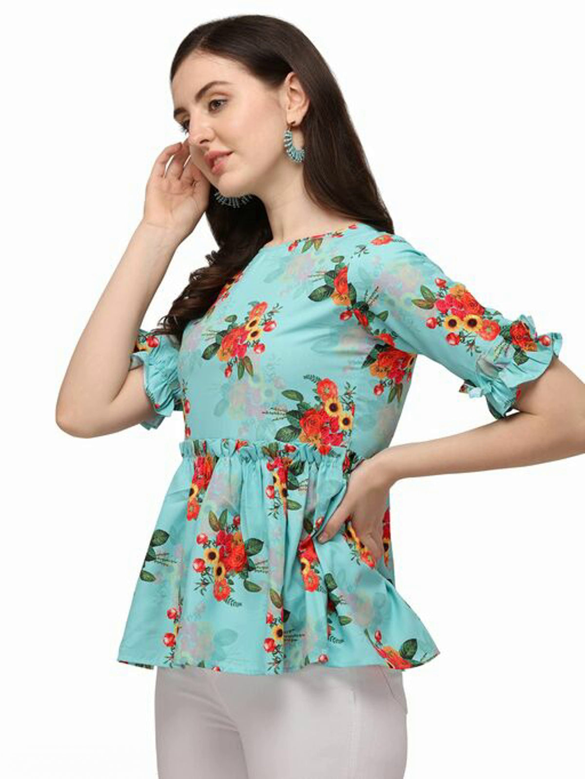 Women's Pretty Aqua Floral Top