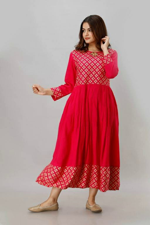 Women's Printed Red Anarkali Kurta