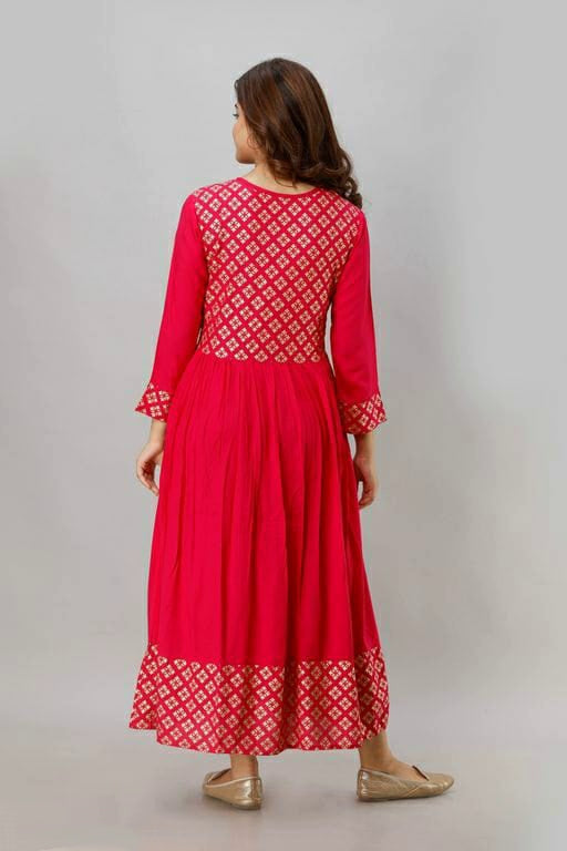Women's Printed Red Anarkali Kurta