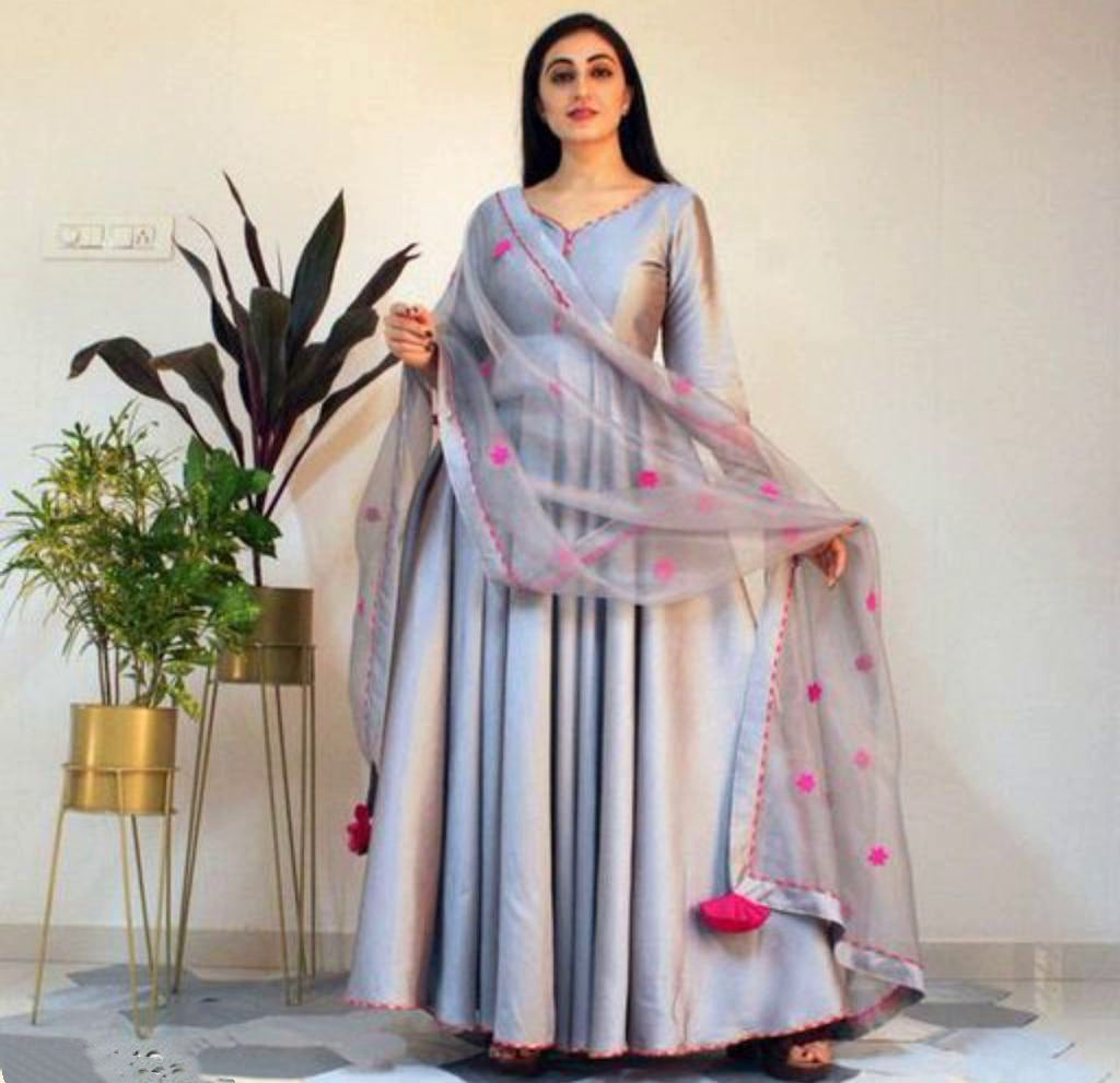 Designer Gray Women Kurta and Dupatta Set