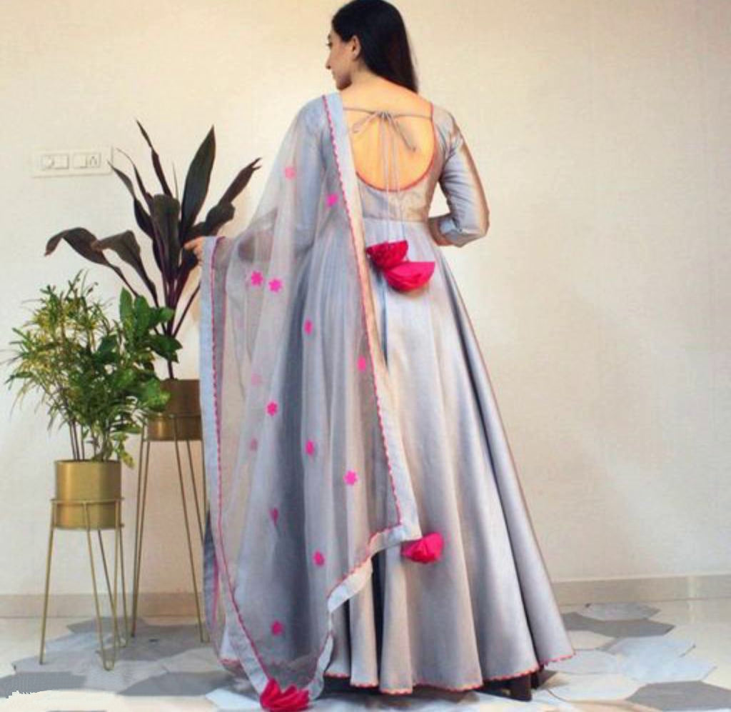 Designer Gray Women Kurta and Dupatta Set