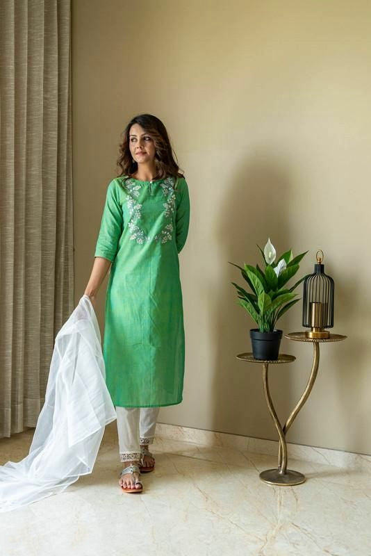 Embroidered Khadi Cotton Kurta Set