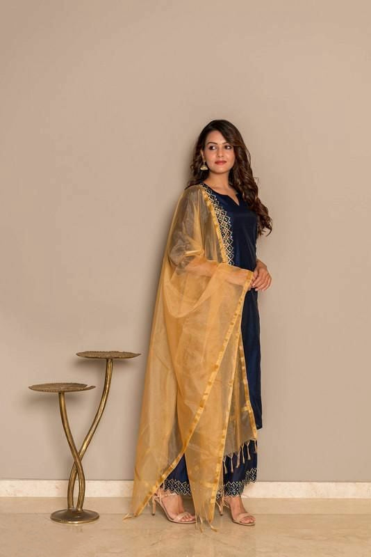Navy Blue Sassy Embroidered Kurta Set