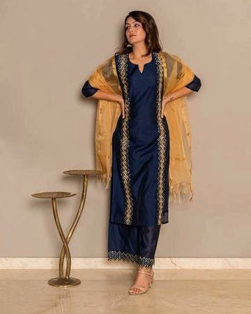 Navy Blue Sassy Embroidered Kurta Set