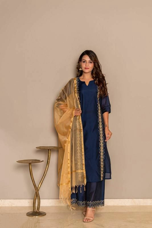 Navy Blue Sassy Embroidered Kurta Set