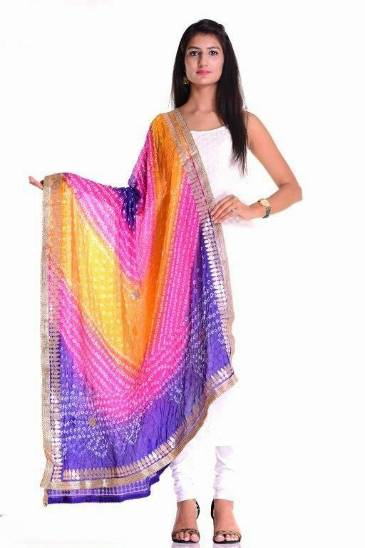 Bandhani Print Art Silk Dupatta with Gotta Work