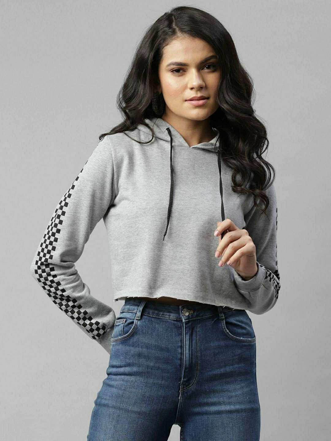 Women's Fleece Solid Winter Crop Hoodie