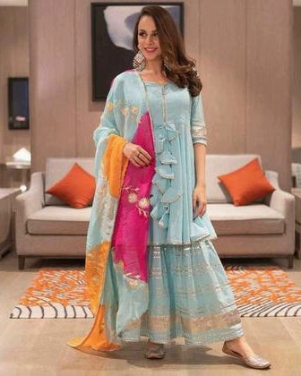 Women Light Blue Sharara Set with Dupatta