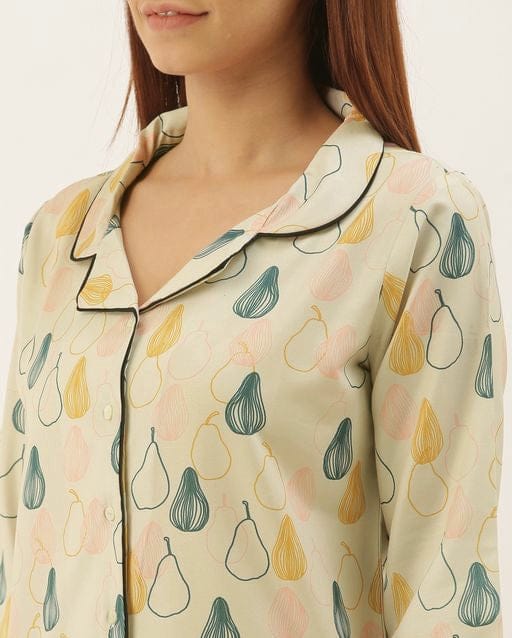 Women's Beige Printed Viscose Rayon Lounge Wear