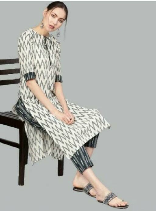 Women's Black and Cream Printed Office Wear