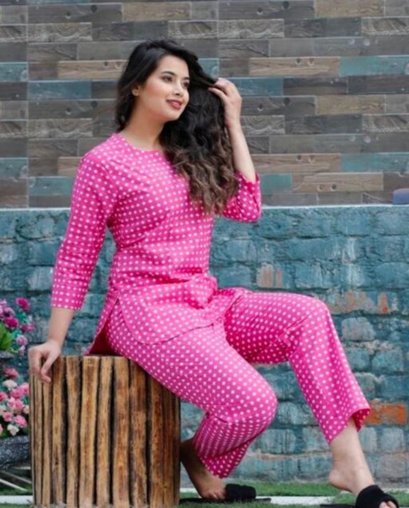 Women's Pink Printed Night Suit