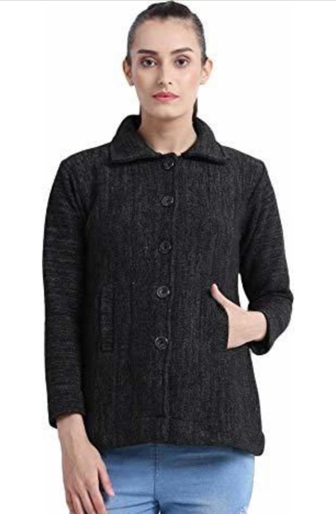 Women's Black Buttoned Coat for Winters