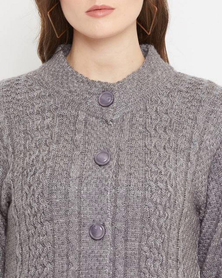 Gray Long Knitted Women Cardigan