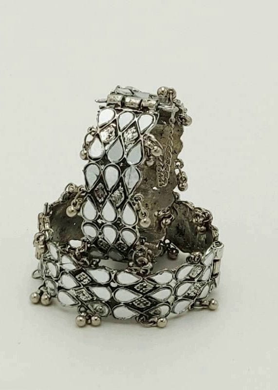 Set Of 2 Oxidised Cut Mirror Work Handcrafted Bangles