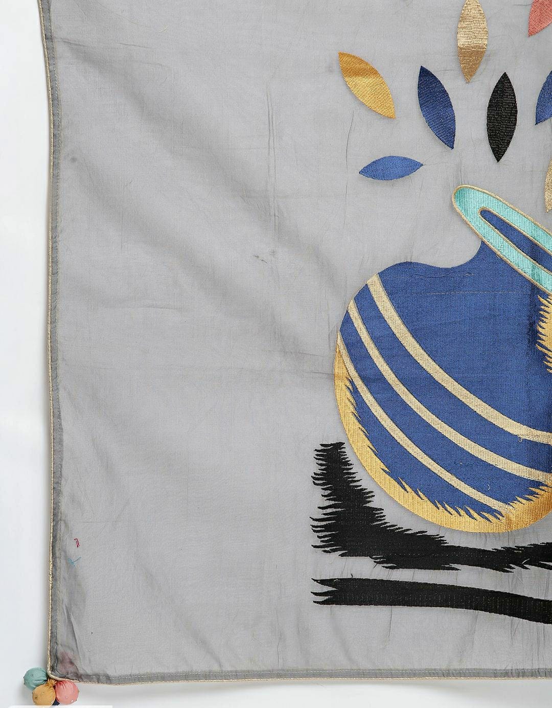 Gray Embroidered Muslin Silk Dupatta