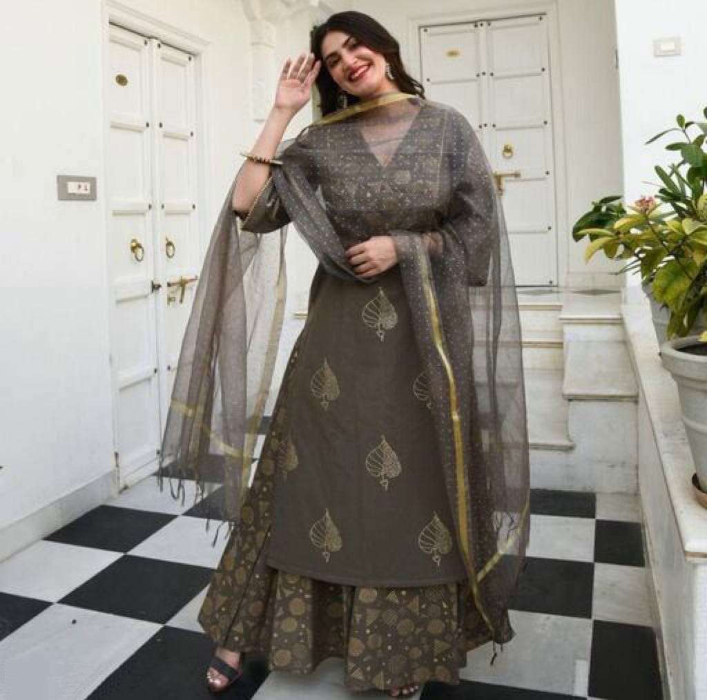 Women Royal Gray Palazzo Set with Dupatta