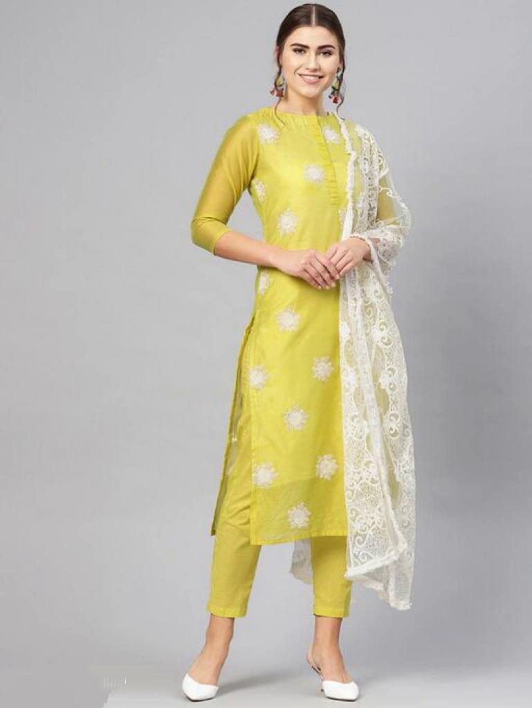 Women Royal Mehendi Colour Trouser Set with Dupatta