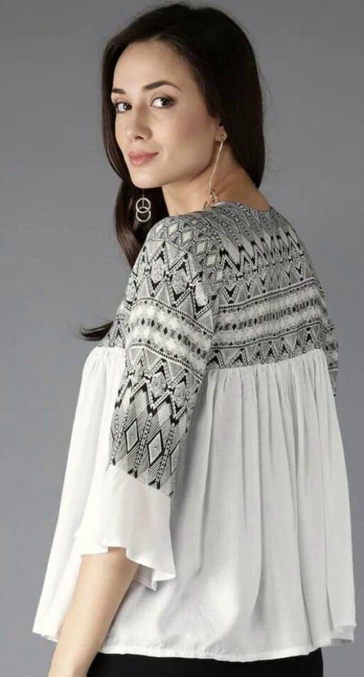 Designer White Printed Top Top