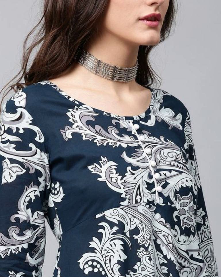 Women Blue and White Floral Printed Maxi Dress