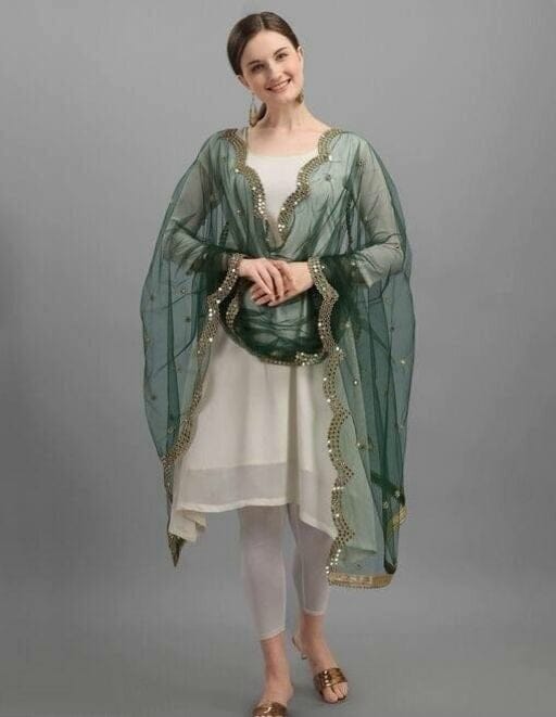 Designer Sea Green Net Dupatta