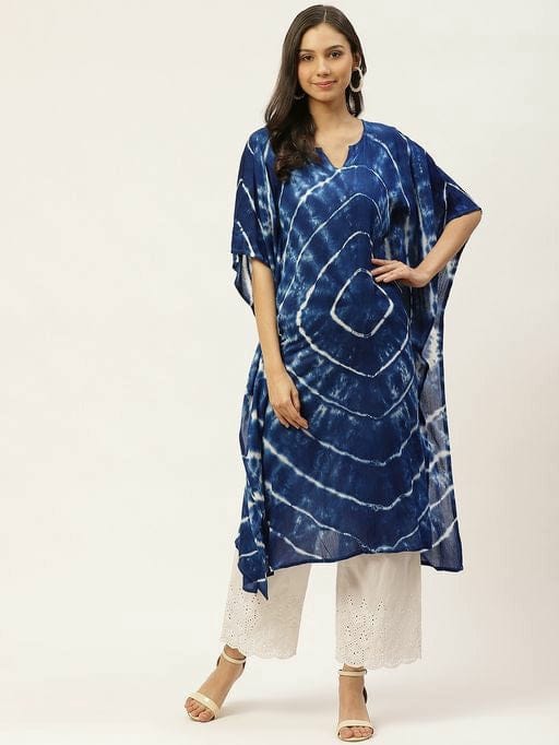 Women's Stylish Navy Blue Bandhani Crepe Kaftan
