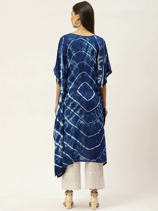 Women's Stylish Navy Blue Bandhani Crepe Kaftan