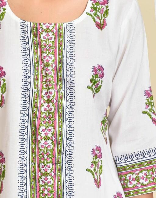 Women's White Coloured Printed Kurta Set with Palazzos and Dupatta