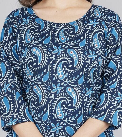 Women's Blue Coloured Printed Kurta Set with Trousers and Dupatta