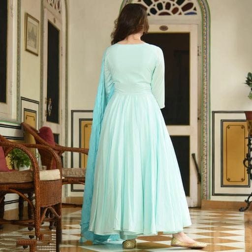 Women Aqua Anarkali Kurta Set with Dupatta