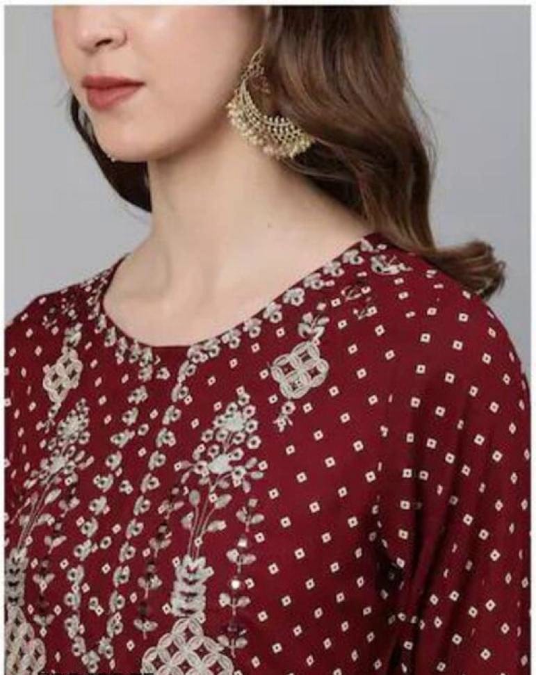 Women's Maroon Kurta Set with Dupatta