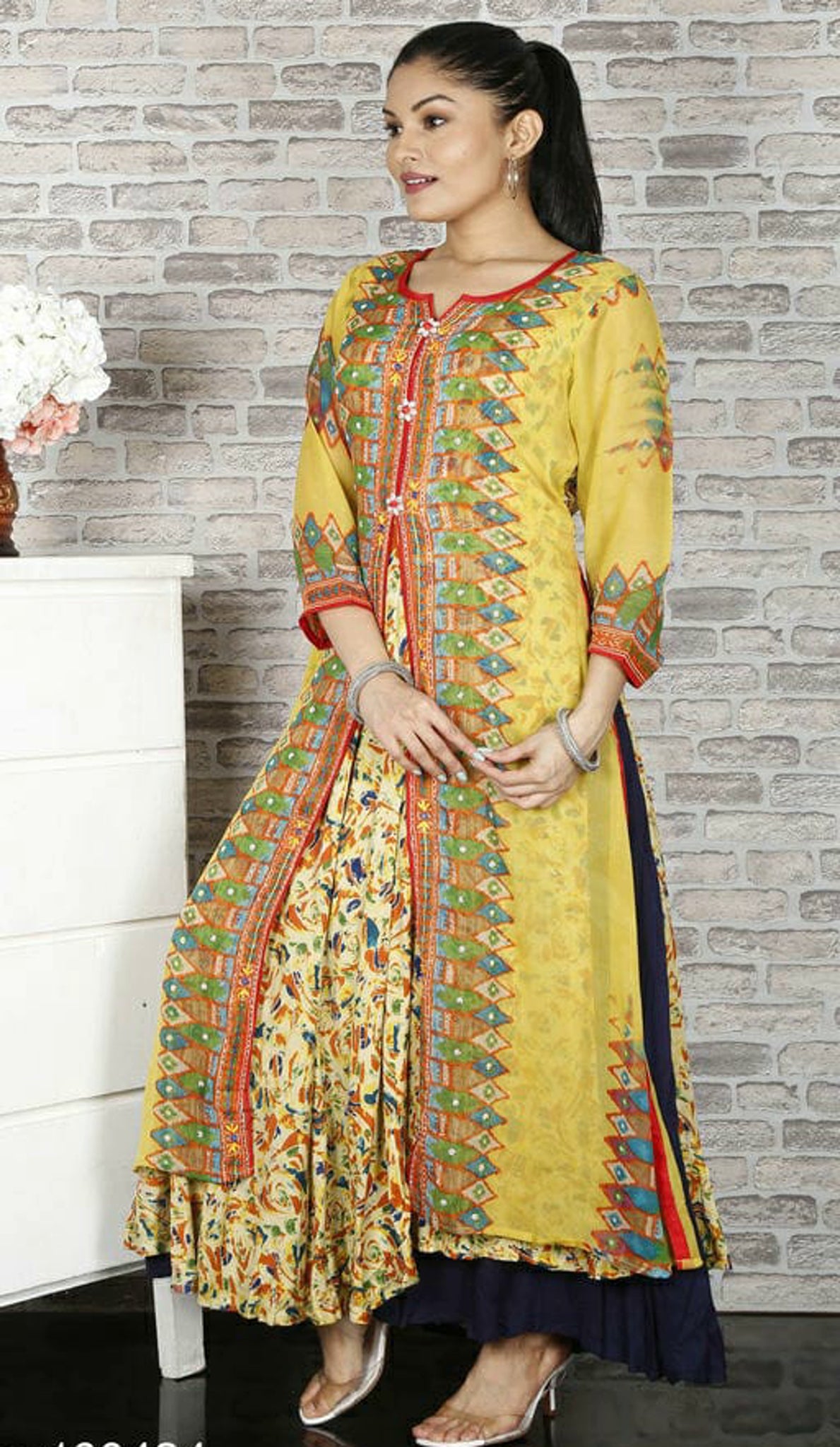 Women Printed Layered A Line Kurta