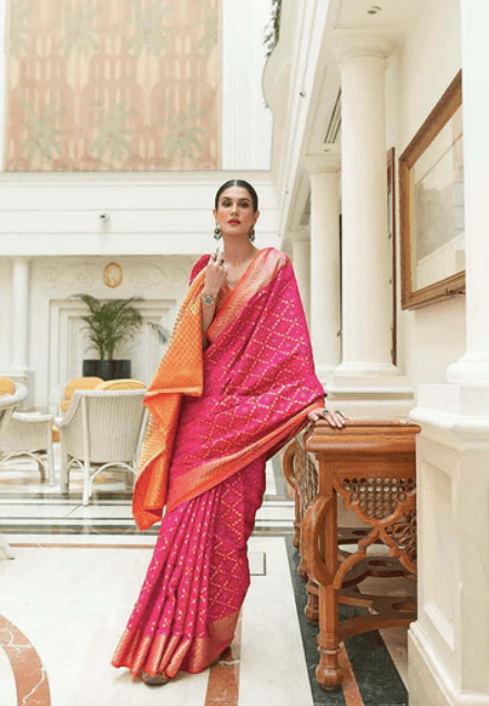 Women's Patola Silk Pink Saree