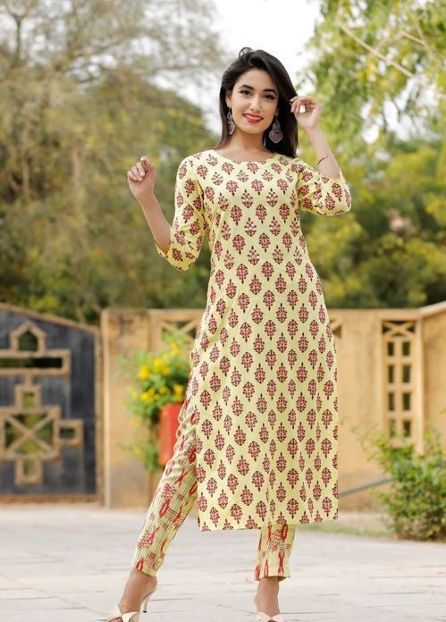 Women's Cream Kurta Set with Pants