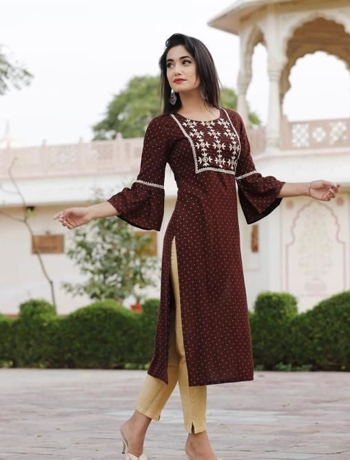 Women's Printed Rayon Kurta Set with Pants