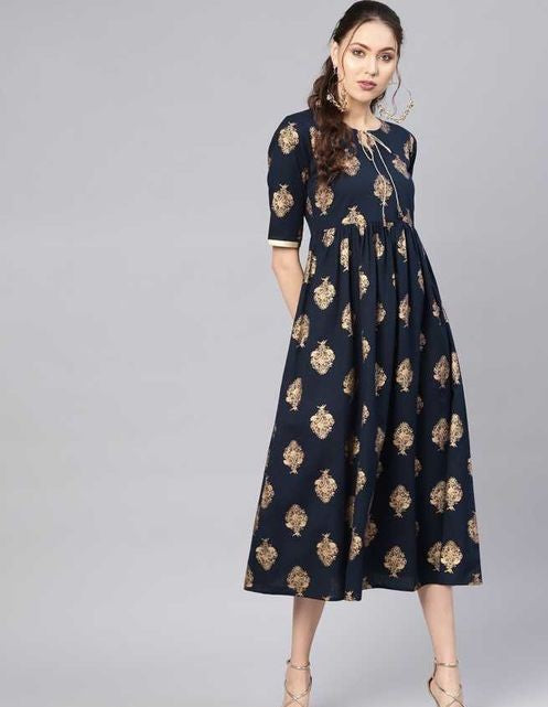 Navy Blue Rayon Dress