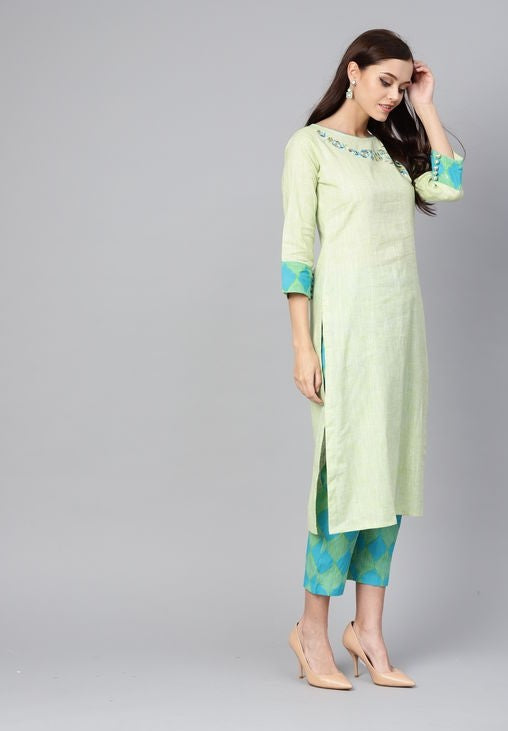 Women's Embroidered Cotton Kurta set with Pants