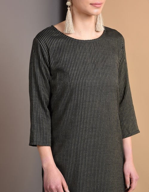 Rayon Black and Golden Straight Printed Kurta