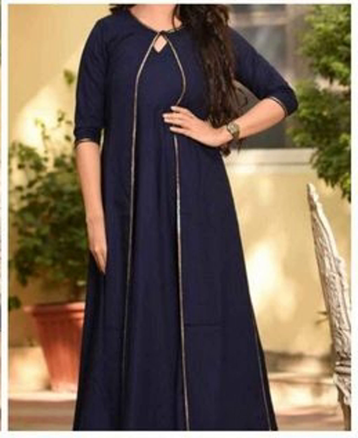 Urban Wardrobe's Women's Navy Blue Designer Double Layered Dress